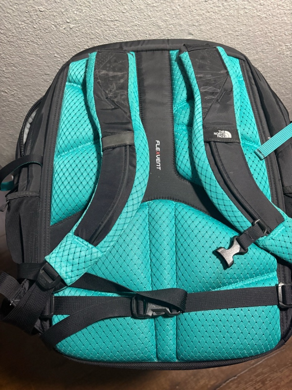 The North Face Black Backpack with Teal Logo and Lavender Bungee - Picture 6 of 6